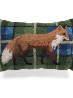 💚▪️Peking Handicraft▪️ 12x18 Rustic Fox Plaid Hooked Accent Pillow in Green